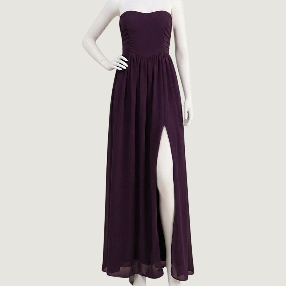 Lulus Plum Purple Strapless Ruched Sweetheart Maxi Dress Size M